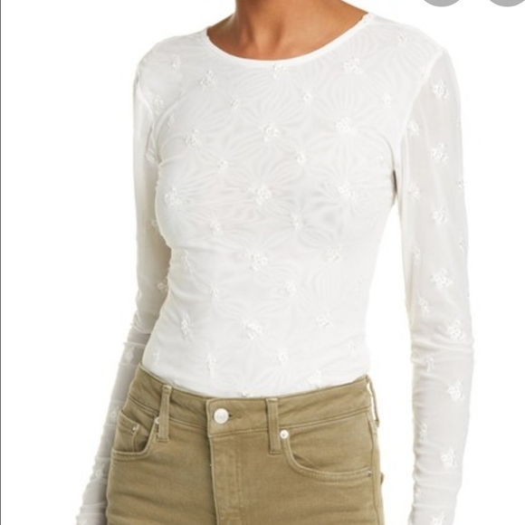 Free People Make Out Mesh White Sheer Floral Long Sleeve Bodysuit - Picture 3 of 8